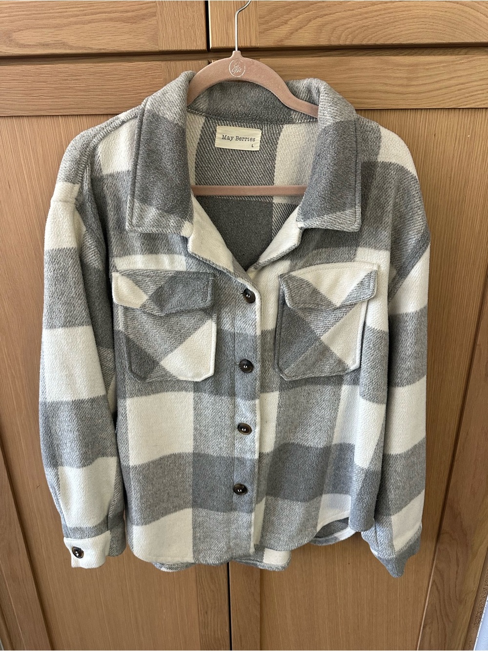 Gray & Cream Plaid Shacket Jacket Size L